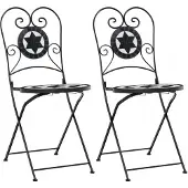 VMP 2x Bistro Tuinstoelen Keramiek Zwart/Wit - Opvouwbaar