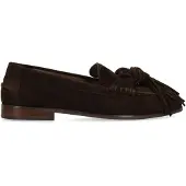 Manfield Donkerbruine suède loafers met franjes | Maat 39