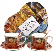 Queen Isabell Klimt Porseleinen Kopjes Set (2x 250ml) met Schotels & Lepels