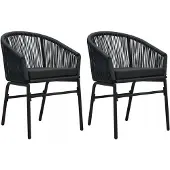 VMP Set van 2 zwarte rotan tuinstoelen 58x58x78cm