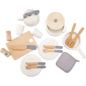 New Classic Toys Houten Servies en Pannenset voor Kinderen - 20-delige Speelset met Pannetjes, Servies en Bestek - Speelgoedkeuken Accessoires voor Kinderen - Rollenspel Keukenspeelgoed - Vanaf 2 Jaar