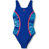 Speedo H-Boom Splice Muscleb 1P Meisjes - Chloorbestendig Badpak Meisjes - Kleurvast Zwempak Meisjes - Sportbadpak Meisjes met Muscleback-Rug - Marine/Blauw - 152
