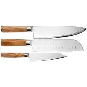 Couteaux de cuisine Eden Sugoi Olive 3-delige messenset koksmes, santoku en universeelmes