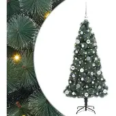 vidaXL - Kunst - Kerstboom - met - Lichtjes - en - Ballen - Set - Groen - 150 - cm - PET