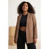 Trendyol Dames Bruin Effen Lang Regular fit Grote maten Blazers