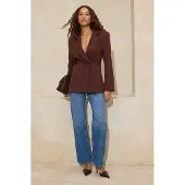 Trendyol TRENDYOLMİLLA Dames Bruin Effen Lang Getailleerd Blazers