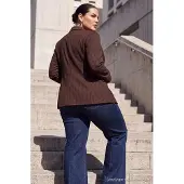 Trendyol Dames Bruin Gestreept Lang Getailleerd Grote maten Blazers