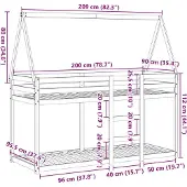 vidaXL Stapelbed met dak massief grenenhout 80x200 cm