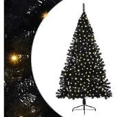 vidaXL - Kunststof - Voorverlichte - Kerstboom - met - 300 - LED - Zwart - 180 - cm - PVC