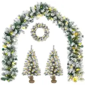 vidaXL Mini-kerstbomenset 45 cm 125 LED's Warmwit PVC Groen en Wit