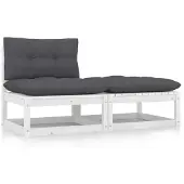 vidaXL 2-delige Loungeset met kussens massief grenenhout wit