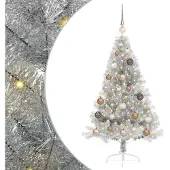 vidaXL Kunststof Voorverlichte Kerstboom met 150 LED Zilver 120 cm PET