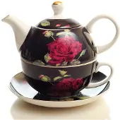 Marco polo Theepot met Kop en Schotel - Rozen - Cadeau Set