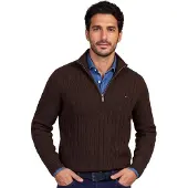 Tommy Hilfiger half zip trui bruin grof gebreid