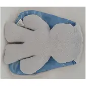 Harlekijn Snuggle Bunny grijs met blauwe oren. 26