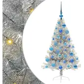 vidaXL Kunststof Voorverlichte Kerstboom met 150 LED Zilver 120 cm PET