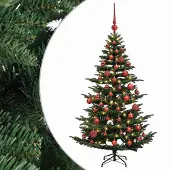 vidaXL Kunstkerstboom met kerstbal 150 cm 150 LED's Warmwit PE & PVC