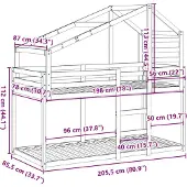 vidaXL Stapelbed met dak massief grenenhout 80x200 cm