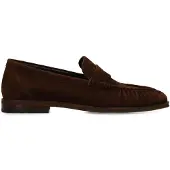 Manfield Donkerbruine suède loafers met gestikte neus | Maat 40