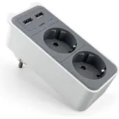 Caliber Stekkerblok 2 Aansluiten Met 2 X USB - Wit/Grijs (HPS1202U)
