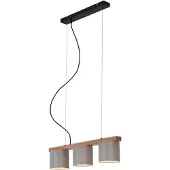 Briloner Leuchten WOOD & STYLE - hanglamp - 3-lichts - E14 max. 25W - lampenkap: grijs - Materiaal: Metaal-hout en stof