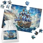 WORLD CASE Traditionele Puzzel - Oceaan Schip & Kasteel - 96 Stukjes