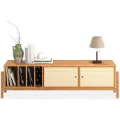 Idimex Lowboard MONA 170 cm van massief hout met rotanvlechtwerk – eikenhouten afwerking