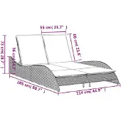 vidaXL Zonnebed met kussens, lichtgrijs, 114x205x73 cm, polyrotan
