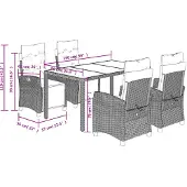 vidaXL 5-delige tuinset met kussens, zwart, van polyrotan