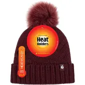 Heat Holder Dames Winter Bont Pom Pom Beanie Muts - Wijn