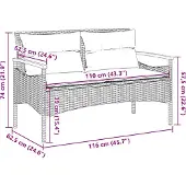 vidaXL Tuinbank met kussen, 116x62,5x74 cm, zwart, polyrotan