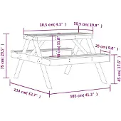 vidaXL Picknicktafel 105x134x75 cm massief grenenhout wit