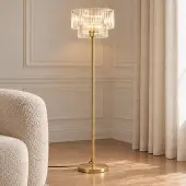 LUCANDE Vloerlamp Meritt, messing / goud, Woon-/ Eetkamer, Glas, Modern, vloerlamp