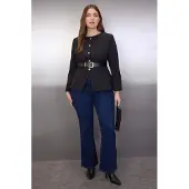 Trendyol Dames Zwart Effen Lang Getailleerd Grote maten Blazers