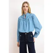 Trendyol TRENDYOLMİLLA Dames Blauw Effen Lang Relaxed fit Blouses