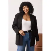 Trendyol Dames Zwart Effen Lang Oversized Grote maten Blazers