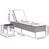 vidaXL Zonnebed met tafel en kussen, bruin, polyrotan