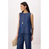 Trendyol TRENDYOLMİLLA Dames Donkerblauw Effen Mouwloos Regular fit Blouses