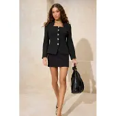 Trendyol TRENDYOLMİLLA Dames Zwart Effen Lang Getailleerd Blazers