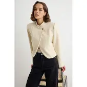 Trendyol TRENDYOLMİLLA Dames Beige Gestreept Lang Regular fit Blazers
