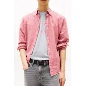 Tommy Hilfiger Tjm Essential Twill Shirt Tahiti Berry Check Maat: M | Casual Overhemden Outlet | Heren | Roze