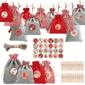 Famanu – Stoffen adventskalender, 24 zakjes van katoen, met klemmen, 2 maten