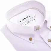 Ledub Overhemd wit Modern Fit borstzak katoen button-down