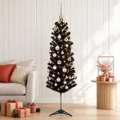 vidaXL Smalle kunstkerstboom met kerstbal 120 cm 150 LED's Warmwit