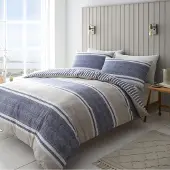 Catherine Lansfield Dekbedovertrek Set Enkel Blauw Gestreept Easy Care