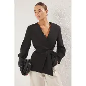 Trendyol TRENDYOLMİLLA Dames Zwart Effen Lang Regular fit Blazers