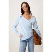 Trendyol TRENDYOLMİLLA Dames Blauw Effen Lang Regular fit Blouses