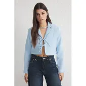 Trendyol TRENDYOLMİLLA Dames Blauw Effen Lang Regular fit Blazers