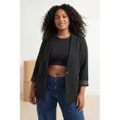 Trendyol Dames Zwart Effen Lang Relaxed fit Grote maten Blazers