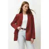 Trendyol TRENDYOLMİLLA Dames Bordeaux Effen Lang Oversized Blazers